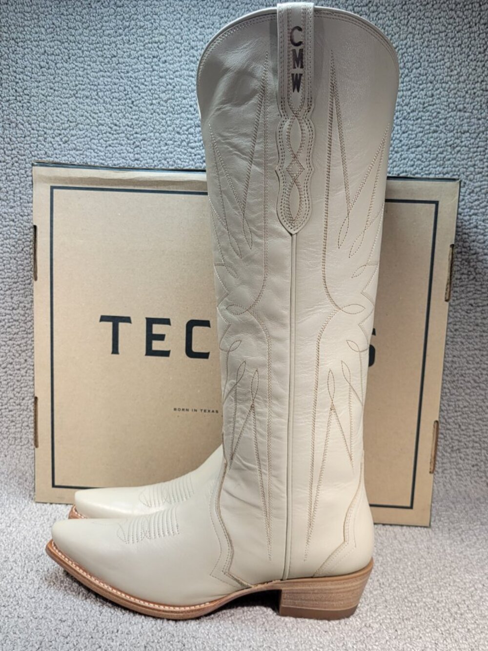 Tecovas The Loretta Women's US Size 8.5B Cream Cowhide Leather Cowgirl Boots - Picture 2 of 10